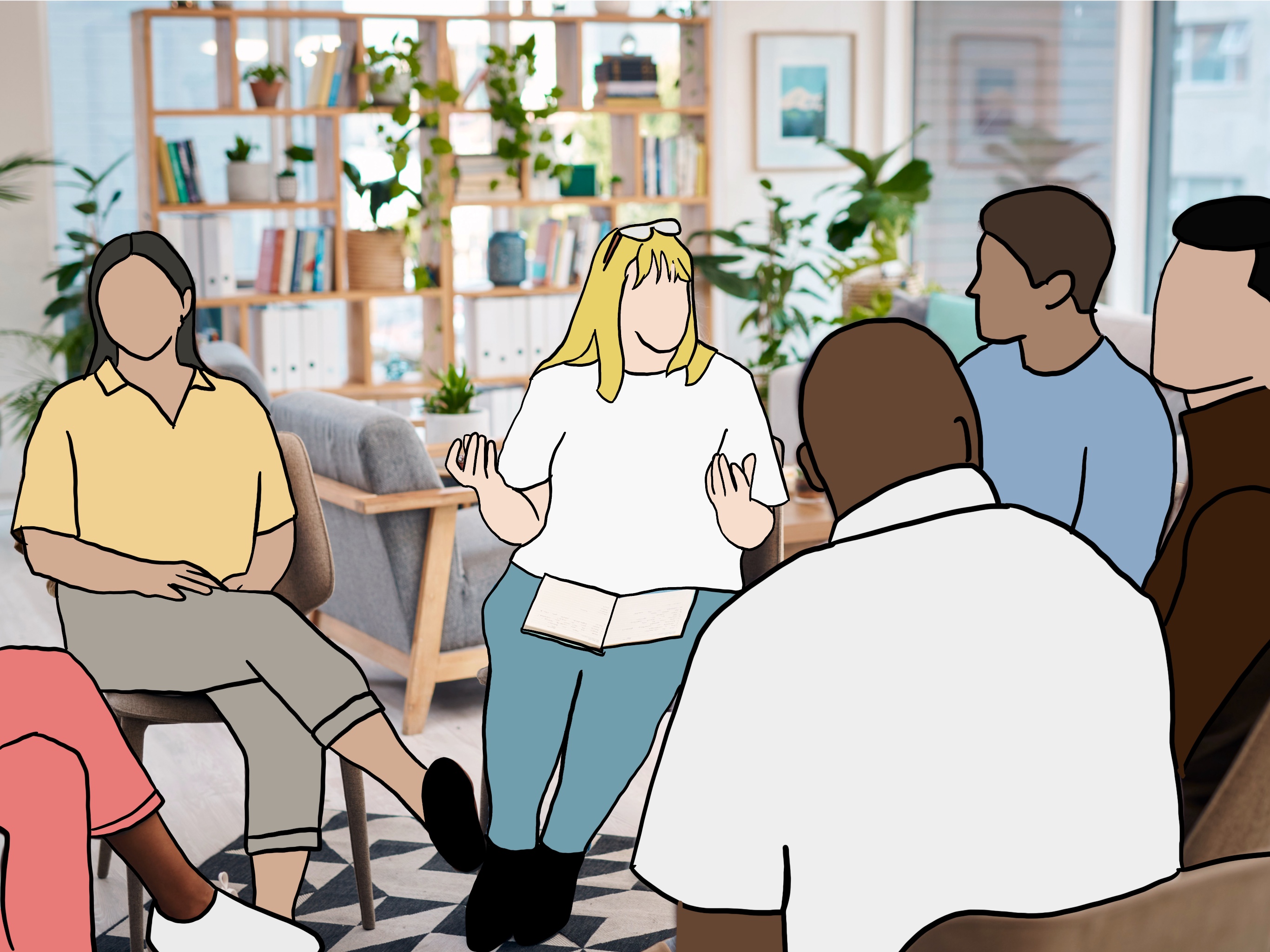 Group of people sat in a circle chatting
